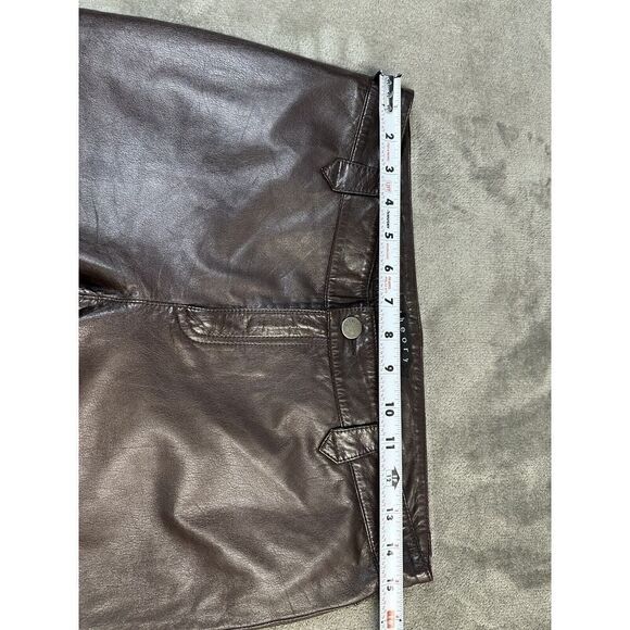 Theory mid rise Leather Brown Pants straight leg sz 8 - Picture 9 of 15